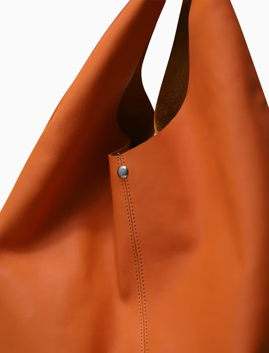 Bolso Hobo de Cuero Naranja Minimalista - Bolso de Hombro Mandarina para Mujer