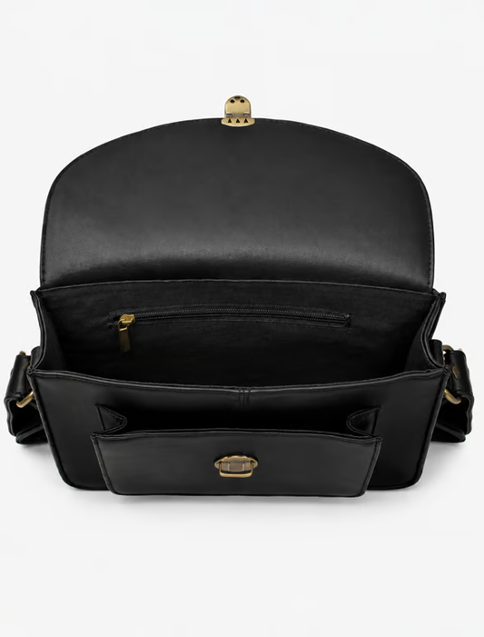 Bolso Bandolera de Cuero Negro Estilo Messenger - Maletín Vintage Unisex