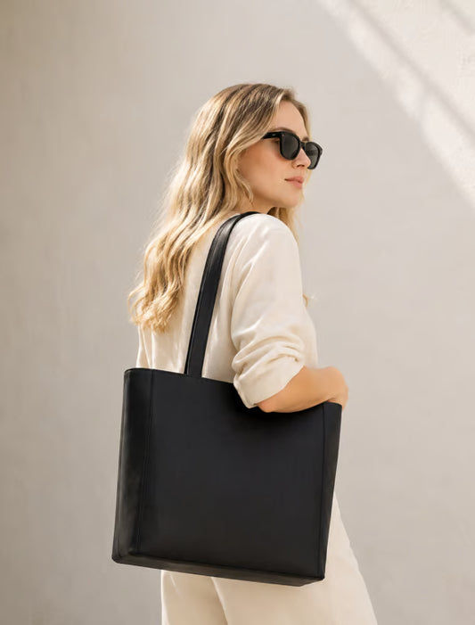 Bolso Tote Grande de Ante Azul Marino de Hombro Diario - Shopper Minimalista